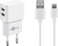 Miniatyrbillede 1 af 6: Goobay USB-A hjemmeoplader med 2 porte og separat USB-C kabel - 2,4A / hvid - 1 meter
