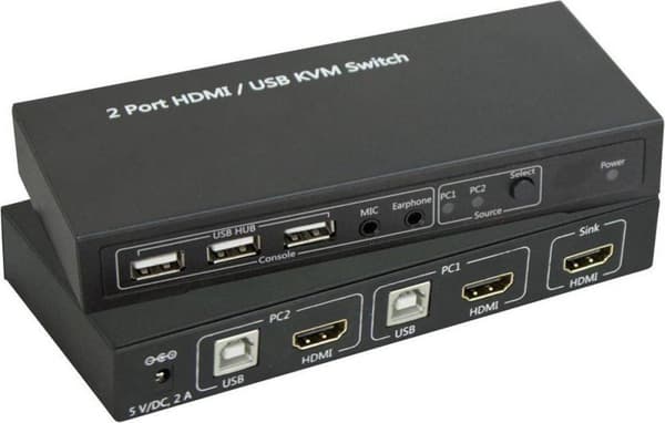 SpeaKa Professional 2 Ports KVM Switch HDMI USB 1920 x 1080 Pixel, 3840 x 2160 Pixel
