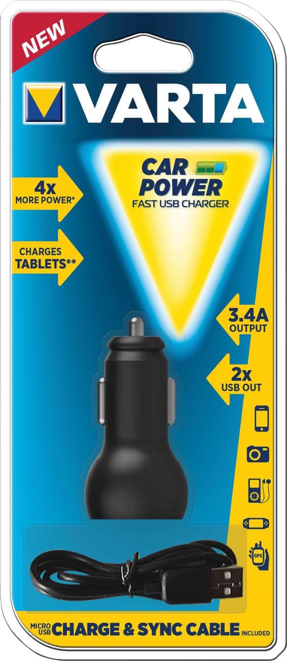 Varta Portable Power Car power - Bilströmadapter - 17 Watt - 3,4 A - 2 utgångsportar (USB) - på kabel: Micro-USB