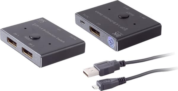 S/CONN maksimal tilslutning DisplayPort 1.4 switch 2x1, tovejs, 8K (05-14001)