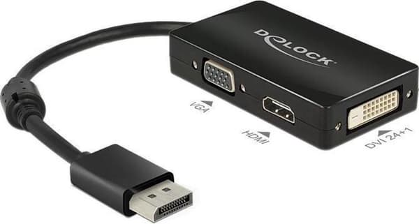 DeLOCK Premium DisplayPort 1.1a til HDMI, DVI og VGA adapter / sort - 0,15 meter