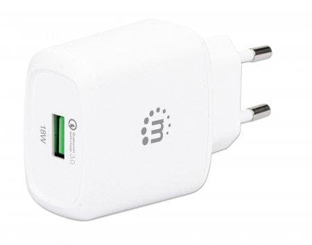 Manhattan QC 3.0 -seinälaturi - virtalähde - 18 wattia - 3 A - QC 3.0 (USB) - valkoinen Valkoinen
