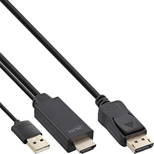 INLINE - Videokabel - HDMI, USB (kun strøm) (M) til DisplayPort (M) - 5 m - Sort - 4K-understøttelse, aktiv