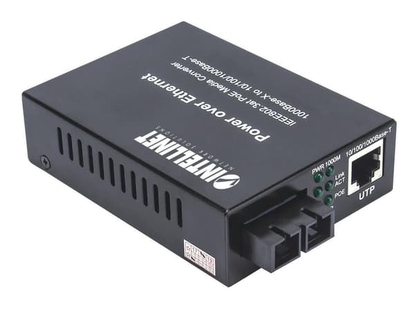 Intellinet Gigabit PoE+ Media Converter - Media Converter - GigE - 10Base-T, 1000Base-LX, 100Base-TX, 1000Base-T - RJ-45 / SC enkelläge - upp till 20k