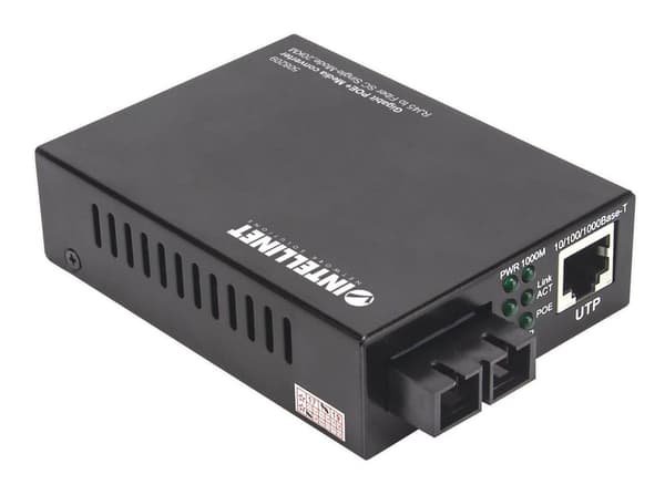Intellinet Gigabit PoE+ Media Converter - Media Converter - GigE - 10Base-T, 1000Base-LX, 100Base-TX, 1000Base-T - RJ-45 / SC enkelläge - upp till 20k