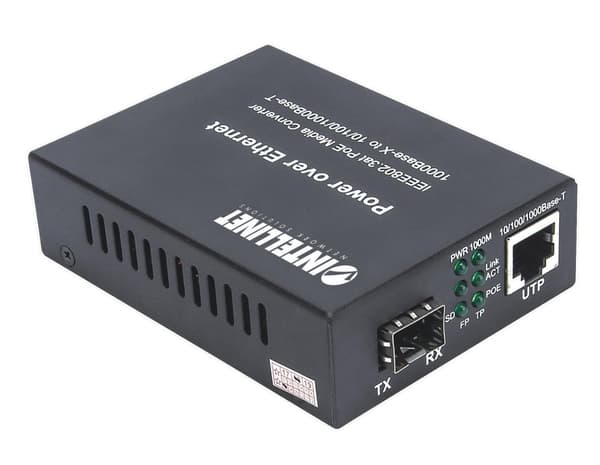 Intellinet Gigabit PoE+ Media Converter - Media Converter - GigE - 10Base-T, 100Base-TX, 1000Base-T - RJ-45 / SFP (mini-GBIC) - upp till 120 km