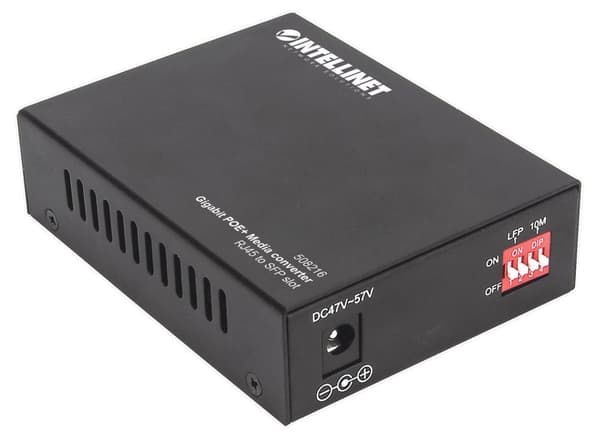 Intellinet Gigabit PoE+ Media Converter - Media Converter - GigE - 10Base-T, 100Base-TX, 1000Base-T - RJ-45 / SFP (mini-GBIC) - upp till 120 km