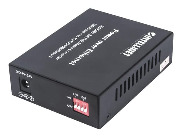 Intellinet Gigabit PoE+ Media Converter - Media Converter - GigE - 10Base-T, 100Base-TX, 1000Base-T - RJ-45 / SFP (mini-GBIC) - upp till 120 km