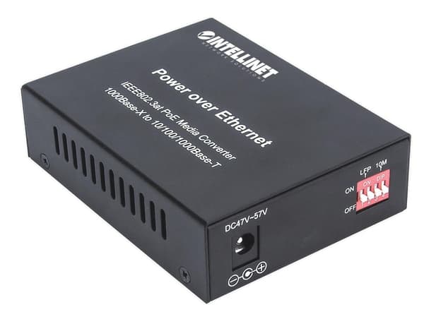 Intellinet Gigabit PoE+ Media Converter - Media Converter - GigE - 10Base-T, 100Base-TX, 1000Base-T - RJ-45 / SFP (mini-GBIC) - upp till 120 km