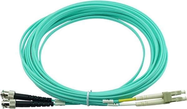 BlueOptics© duplex fiberoptisk patchkabel, LC-UPC/ST-PC beige, 50 meter, multimode G50/125µm, OM3, ingångsförlust: under 0,2dB, märkesfiber, LSZH aqua
