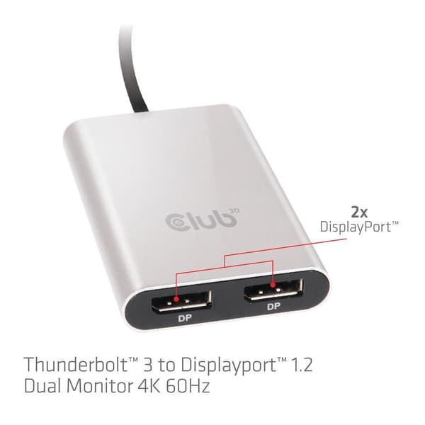CLUB3D Thunderbolt™ 3 till Displayport™ 1.2 Dual Monitor 4K 60Hz