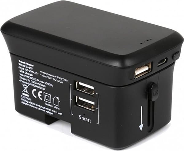 TravelCharge-4K RealPower Rejseoplader + PowerBank 4000mAh Sort Sort