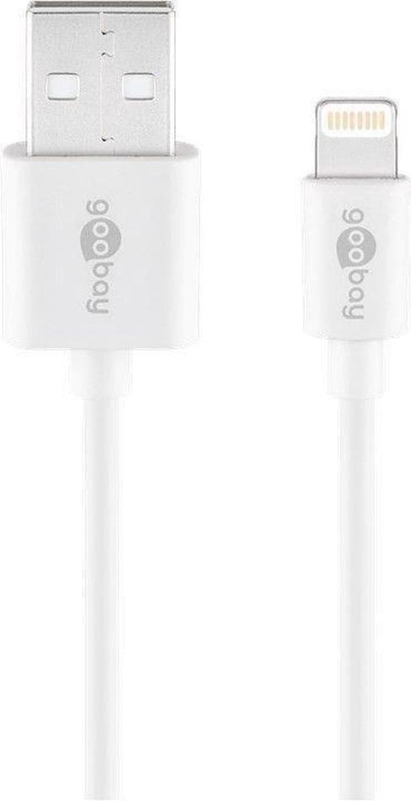 Nedis Goobay USB-A hjemmeoplader med 2 porte og separat 8-bens Lightning - USB kabel - 2,4A / hvid - 1 meter