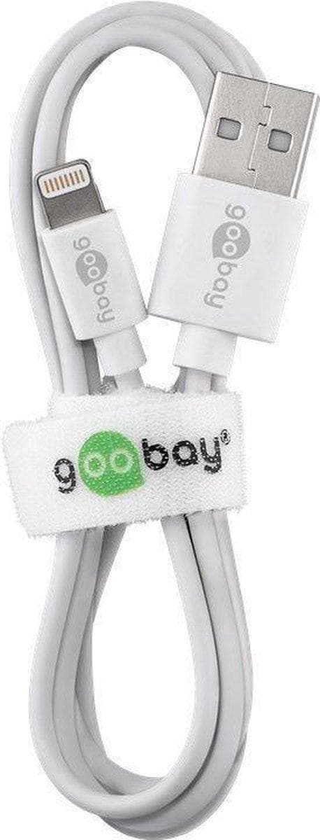 Nedis Goobay USB-A hjemmeoplader med 2 porte og separat 8-bens Lightning - USB kabel - 2,4A / hvid - 1 meter