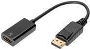 DIGITUS - Videoadapter - DisplayPort han fastgjort til HDMI hun - 20 cm - dobbelt isolering - sort - aktiv, 4K-understøttelse (4096 x 2160)