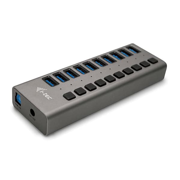 I-TEC USB 3.0 Charging HUB 10-ports port med ekstern strømadapter 48W 10x USB-opladningsport til tablets notebooks ultrabooks PC (U3CHARGEHUB10) Grå
