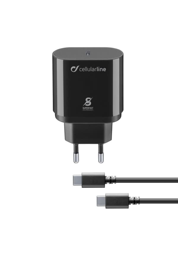 Cellularline - Rejseopladersæt, 25W PD usb-c til usb-c Samsung, sortChargeur-secteur-kit, 25W PD usb-c til usb-c Samsung, noirTravel-opladersæt, 25W P Sort