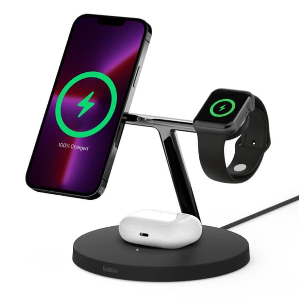 Belkin BOOST CHARGE PRO - Trådlös laddare - med MagSafe + nätadapter - 15 Watt - Snabbladdning - Svart (WIZ017VFBK) Svart