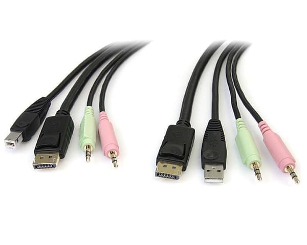 StarTech.com 4-in-1 USB DisplayPort KVM-kytkinkaapeli äänellä ja mikrofonilla - Video / USB / äänikaapelit - USB Type A, 4-pin, Mini-Phone Stereo 3,5