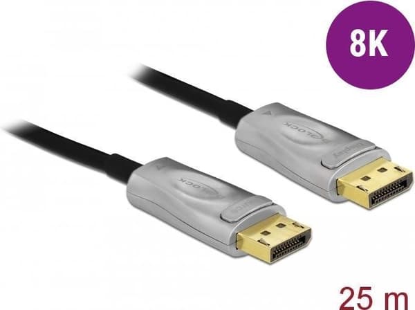 DeLOCK - DisplayPort-kabel - DisplayPort (M) til DisplayPort (M) - DisplayPort 1.4 - 25.0m - aktiv, understøtter 8K UHD (7680 x 4320), guldbelagte kon