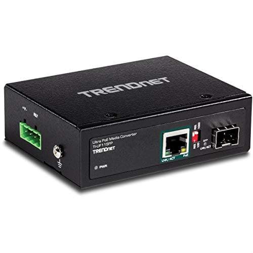TRENDnet TI-UF11SFP Härdad industriell SFP Gigabit UPoE-mediakonverterare, IP30-kapsling, inkluderar DIN-skena och väggfästen, driftstemp. -40 till 75