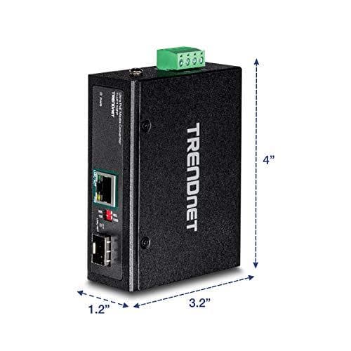 TRENDnet TI-UF11SFP Härdad industriell SFP Gigabit UPoE-mediakonverterare, IP30-kapsling, inkluderar DIN-skena och väggfästen, driftstemp. -40 till 75
