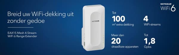Netgear EAX15 - Mesh WiFi Extender - Dual-Band - 1800 Mbps - WiFi 6