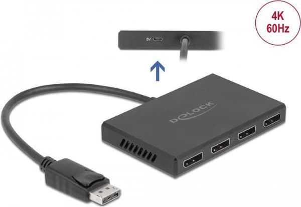 Delock - Video/Audio Splitter - 4 x DisplayPort - Desktop (87794)