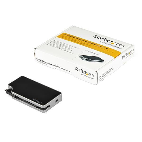 StarTech.com USB-C-moniporttinen näyttösovitin - 4-in-1 - 95 W virransyöttö - Space Grey - 4K @ 60 Hz - integroitu kaapeli