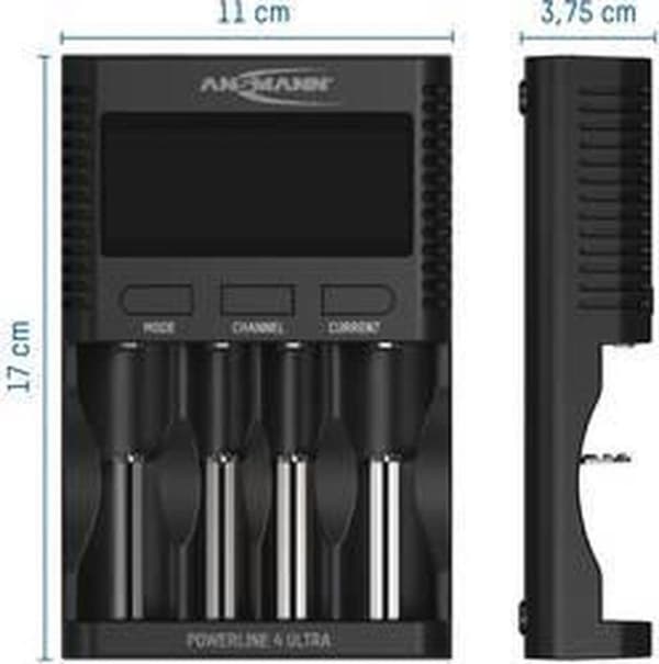 Ansmann Powerline 4 Ultra Battery Charger NiCd, NiMH, Li-ion AAA (lyijykynä), AA (penlite), C (vauva), D (mono), 10340, 10350, 10440, 10500, 12500, 12