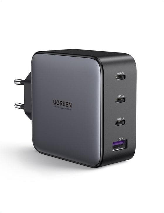 Ugreen - 4 i 1 GaN-kontakt - 100W laddare med USB C och USB A - Space Grey Svart
