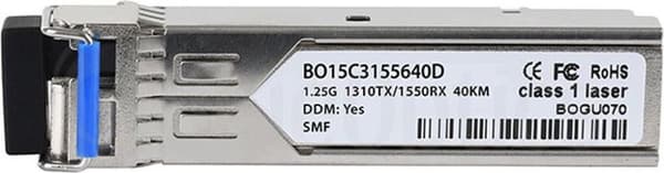 Kompatibel FibroLAN B243 BlueOptics BO15C3155640D SFP Transceiver, LC-Simplex, 1000BASE-BX-U, Singlemode Fiber, TX1310nm/RX1550nm, 40KM, DDM, 0°C/+70°