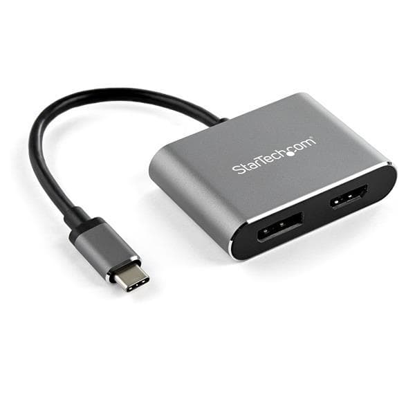 StarTech.com USB C Multiport Video Adapter - 4K 60Hz USB-C till HDMI 2.0 eller DisplayPort 1.2 Monitor Adapter - USB Type-C 2-in-1 Display Converter H Svart, Grå