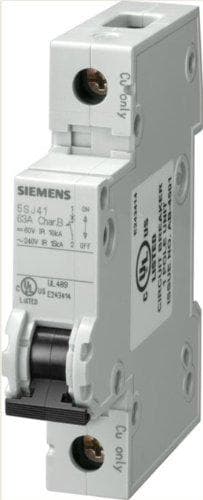 Siemens 5SJ41067HG40 miniatureafbryder, UL 489, 1 polet afbryder, 6 Amp maksimum, Trip Karakteristik C, DIN-skinnemonteret, Type HSJ Shorts, 240 VAC,