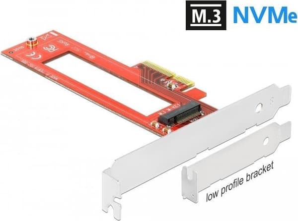 Delock PCI Express x4 -kortti 1 x M.3 / NF1 -paikkaan - Tallennusohjain - 1 lähetin/kanava - NVMe Low-Profile - PCIe 3.0 x4 (90401) Punainen