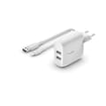 Miniatyrbillede 1 af 4: Belkin BOOST↑CHARGE™ 2-ports 12W hjemmeoplader + 1 m Apple iPhone Lightning til USB-A-kabel - hvid