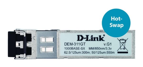D-Link DEM 311GT - SFP (mini-GBIC) lähetin-vastaanotinmoduuli - 1000Base-SX - LC-monitila - plug-in-moduuli - 850 nm - D-Link DES-3028, 3052, DWS-3024