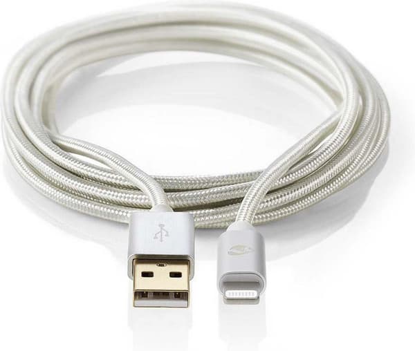 Nedis USB-kabel | USB 2.0 | Apple Lightning 8 Pin | USB-A han | 480 Mbps | forgyldt | 2,00 m | runde | Strikket / Nylon | Aluminium | Dæk vindueskasse