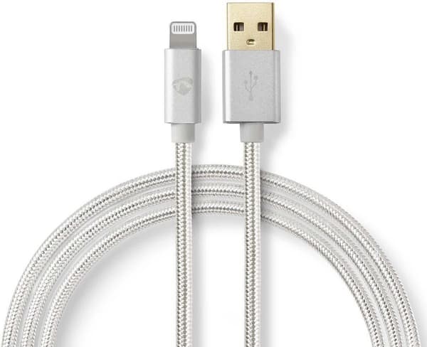 Nedis USB-kabel | USB 2.0 | Apple Lightning 8 Pin | USB-A han | 480 Mbps | forgyldt | 2,00 m | runde | Strikket / Nylon | Aluminium | Dæk vindueskasse