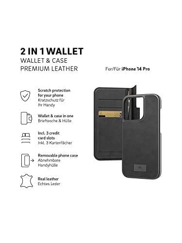 Black Rock Wallet 2in1 til Apple iPhone 14 Pro, Premium Læder, Sort (00215164)