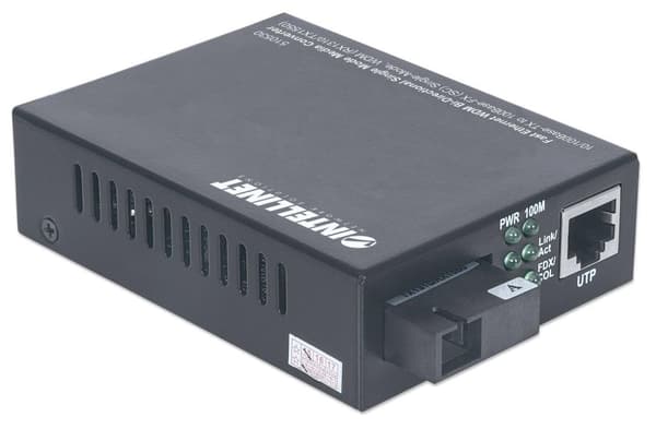 Intellinet - Mediekonverter - Ethernet, Fast Ethernet - 10Base-T, 100Base-FX, 100Base-TX - RJ-45 / SC single mode - op til 20 km - 1310 (RX) / 1550 (T