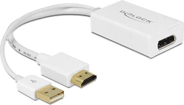 DeLOCK Premium HDMI 1.4 till DisplayPort 1.2 aktiv adapter (4K 30 Hz) / vit - 0,20 meter