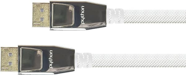 Anslutningskabel DisplayPort 1.2, 4K / UHD @60Hz, full metallkontakt, guldpläterade kontakter, OFC, vit nylonfläta, 10m, PYTHON®-serien (GC-M0200)