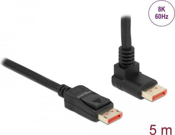 Delock - DisplayPort-kabel - DisplayPort (M) rakt till DisplayPort (M) vinklad uppåt - DisplayPort 1.4 - 5.0m - stöder 8K 60 Hz (7680 x 4320) - svart