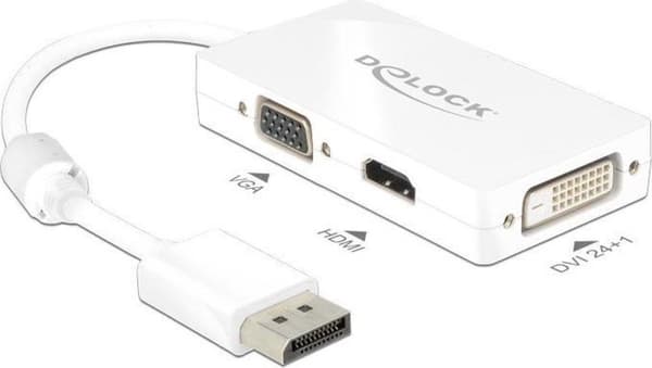 DeLOCK Premium DisplayPort 1.1a til HDMI, DVI og VGA adapter / hvid - 0,15 meter