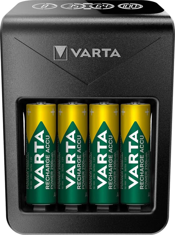 Varta Batterioplader - LCD-stikoplader inklusive 4x AA 2100 mAh