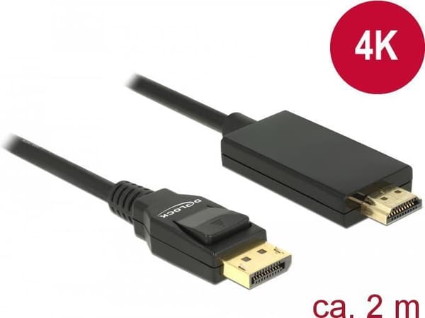 DeLOCK - Videokabel - DisplayPort / HDMI - DisplayPort (M) til HDMI (M) - 2 m - tredobbelt skærmet parsnoet kabel - sort - passivt