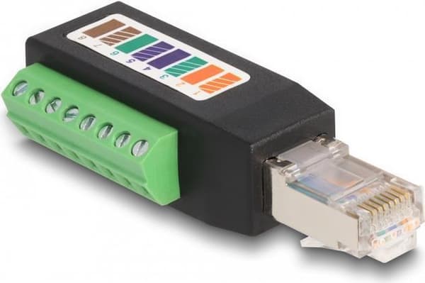 Delock RJ45 stik Cat.5e til klemrækkeadapter 90° vinklet (66048) Sort, Grøn