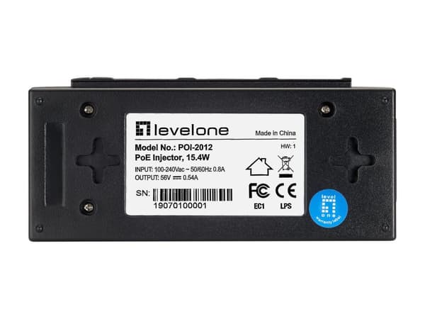 LevelOne POI-2012 - Fast Ethernet - 10.100 Mbit/s - IEEE 802.3, IEEE 802.3af, IEEE 802.3u - 100 m - Sort - PoE - Strøm (POI-2012)