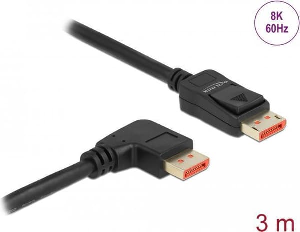 Delock - DisplayPort-kabel - DisplayPort (M) lige til DisplayPort (M) vinklet til højre - DisplayPort 1.4 - 3.0m - understøtter 8K 60 Hz (7680 x 4320)